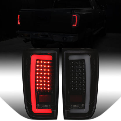 Ronnin - Compatible con Nissan Titan 2004-2015, luces traseras LED con tubo integrado, intermitentes y luces de freno, par | Negro Ahumado