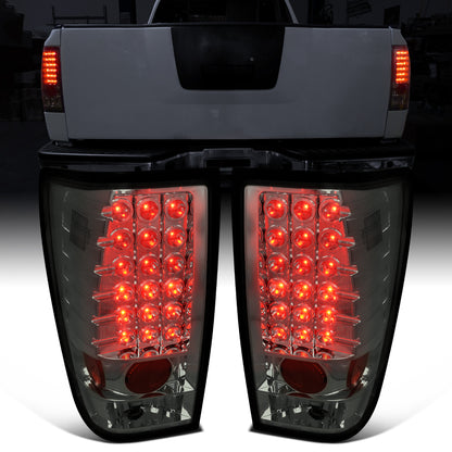 Ronnin - Fits 2004-2015 Nissan Titan First Gen Pickup Truck LED Integrated Brake and Turn Signals Tail Lights Assembly Replacement Pair | Smoke