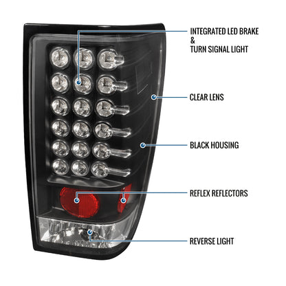 Ronnin - Fits 2004-2015 Nissan Titan First Gen Pickup Truck LED Integrated Brake and Turn Signals Tail Lights Assembly Replacement Pair | Black