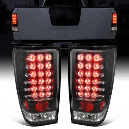 Ronnin - Fits 2004-2015 Nissan Titan First Gen Pickup Truck LED Integrated Brake and Turn Signals Tail Lights Assembly Replacement Pair | Black