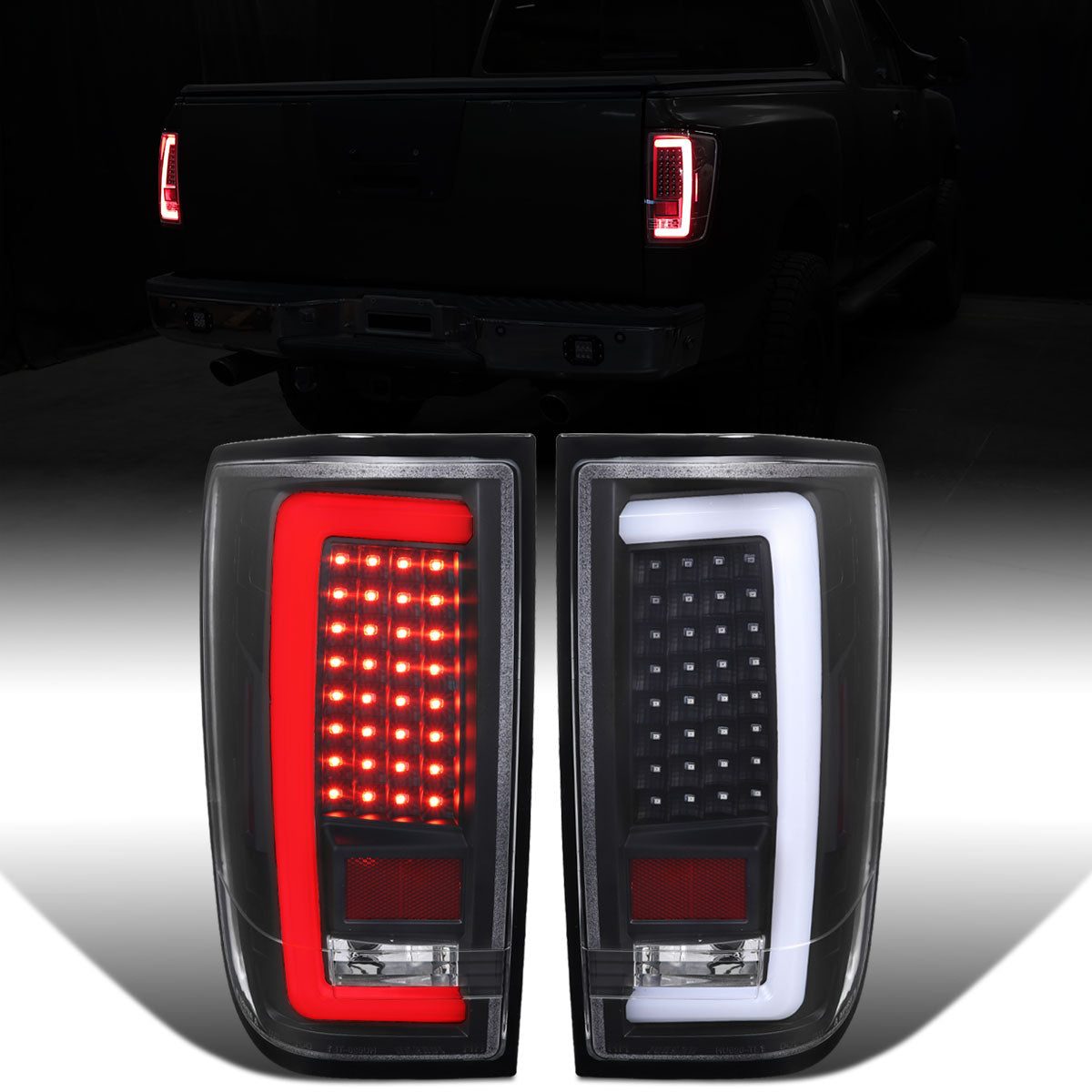 2004-2015 Nissan Titan LED Tube Integrated Brake and Turn Signals Tail Lights Assembly Pair | Black | White Tube