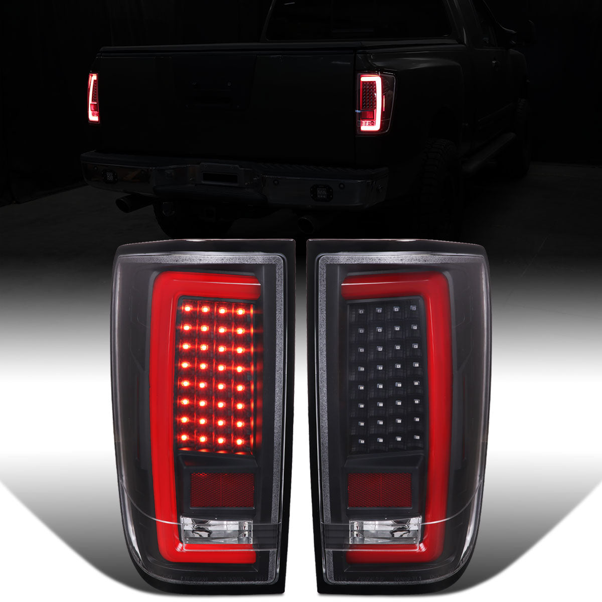 Ronnin - Se adapta a Nissan Titan 2004-2015 Luces traseras con tubo LED, freno integrado y direccionales, par | Negro