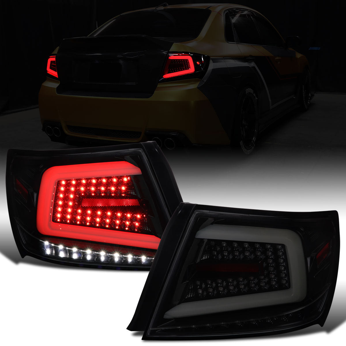 Ronnin - Compatible con Subaru Impreza WRX STI 2008-2014, faros traseros LED completos con intermitentes secuenciales, par | Negro Ahumado