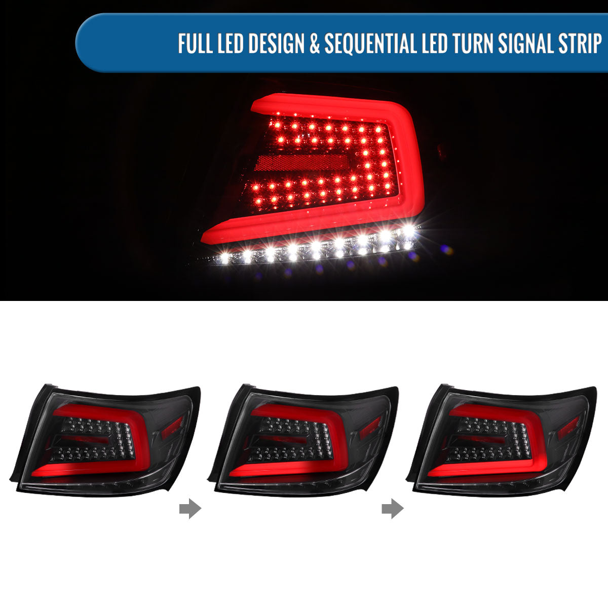 Ronnin - Compatible con Subaru Impreza WRX STI 2008-2014, faros traseros LED completos de actualización con intermitentes secuenciales, par | Negro brillante
