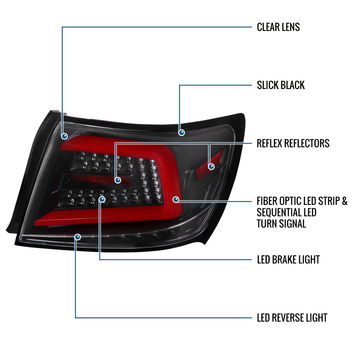 Ronnin - Compatible con Subaru Impreza WRX STI 2008-2014, faros traseros LED completos de actualización con intermitentes secuenciales, par | Negro brillante