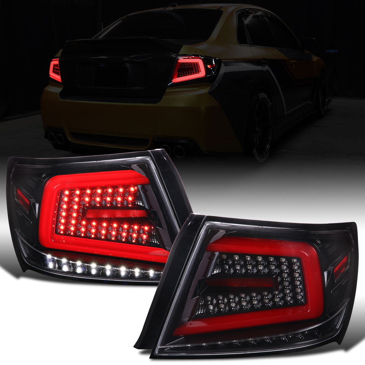 Ronnin - Compatible con Subaru Impreza WRX STI 2008-2014, faros traseros LED completos de actualización con intermitentes secuenciales, par | Negro brillante