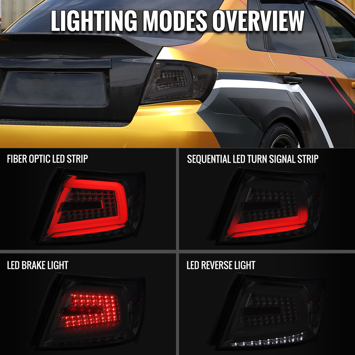 Ronnin - Compatible con Subaru Impreza WRX STI 2008-2014, faros traseros LED completos de actualización US Spec con intermitentes secuenciales, juego de 2 | Ahumado