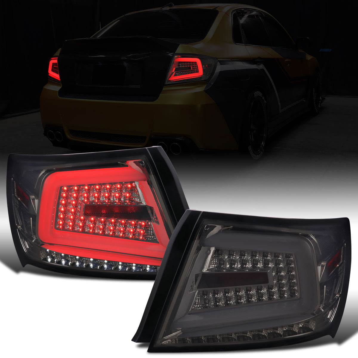 Ronnin - Compatible con Subaru Impreza WRX STI 2008-2014, faros traseros LED completos de actualización US Spec con intermitentes secuenciales, juego de 2 | Ahumado