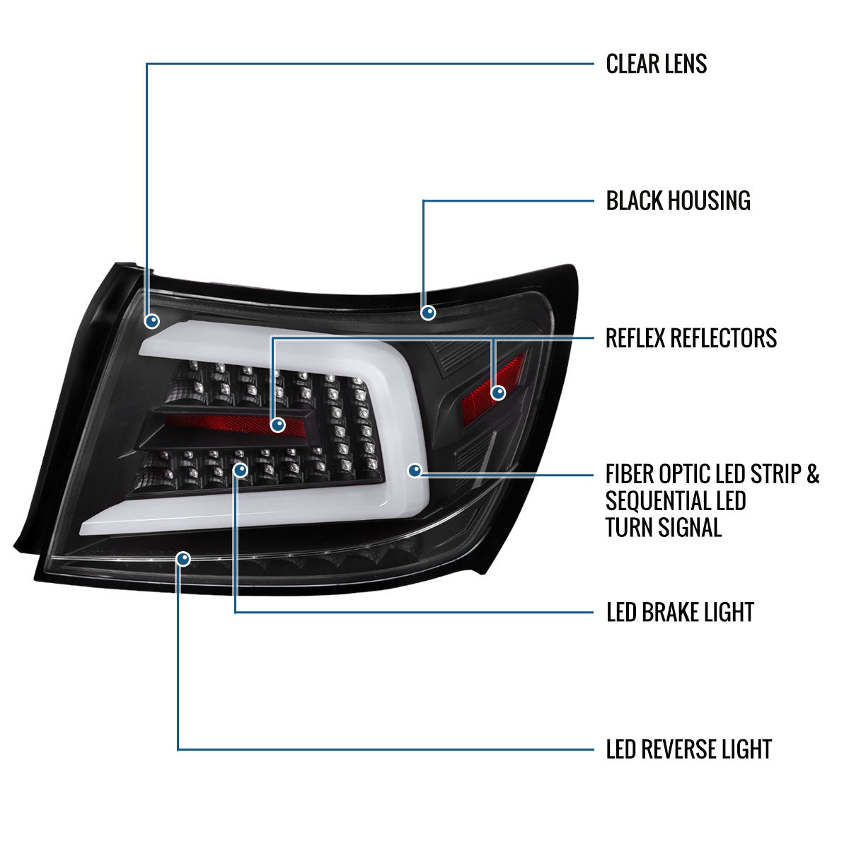 Ronnin - Compatible con Subaru Impreza WRX STI 2008-2014, faros traseros LED completos de actualización US Spec con intermitentes secuenciales, par | Negro | Tubo blanco