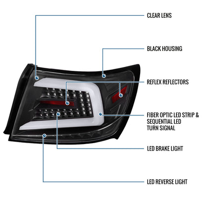 Ronnin - Compatible con Subaru Impreza WRX STI 2008-2014, faros traseros LED completos de actualización US Spec con intermitentes secuenciales, par | Negro | Tubo blanco
