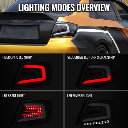 Ronnin - Compatible con Subaru Impreza WRX STI 2008-2014, faros traseros LED completos de actualización US Spec con intermitentes secuenciales, par | Negro | Tubo blanco