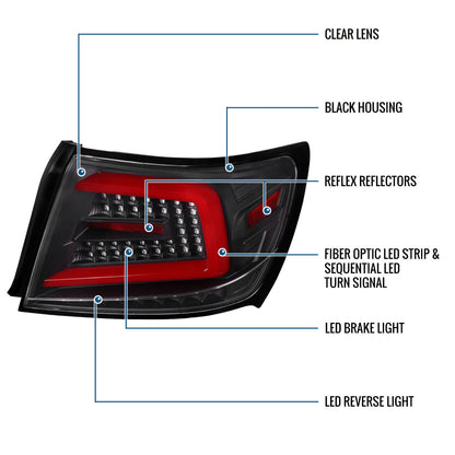 Ronnin - Compatible con Subaru Impreza WRX STI 2008-2014, faros traseros LED completos de actualización con intermitentes secuenciales, par | Negro