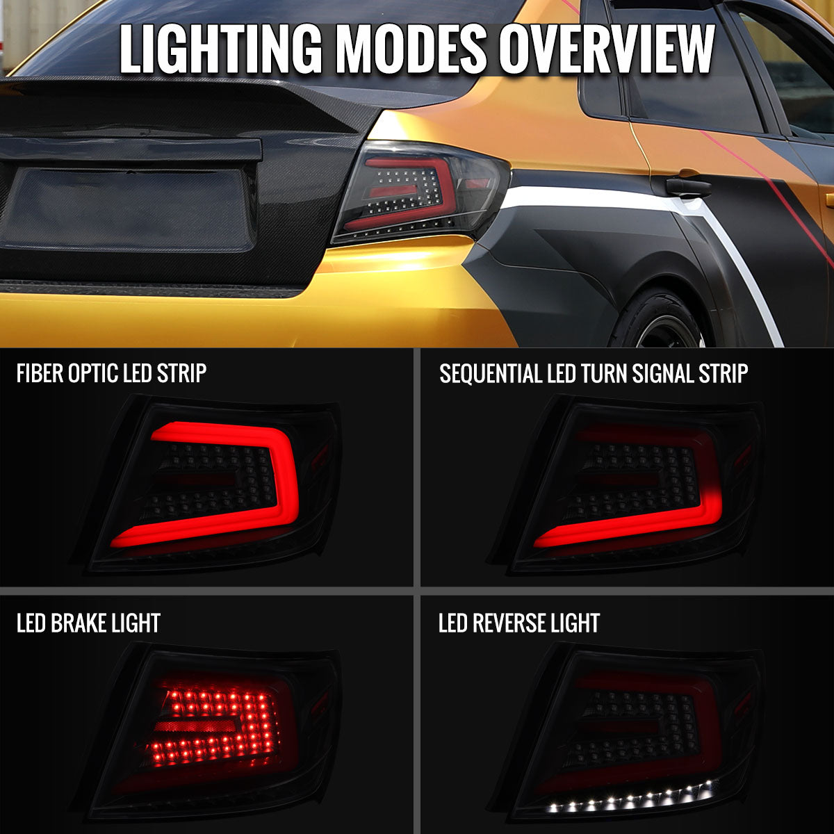 Ronnin - Compatible con Subaru Impreza WRX STI 2008-2014, faros traseros LED completos de actualización con intermitentes secuenciales, par | Negro