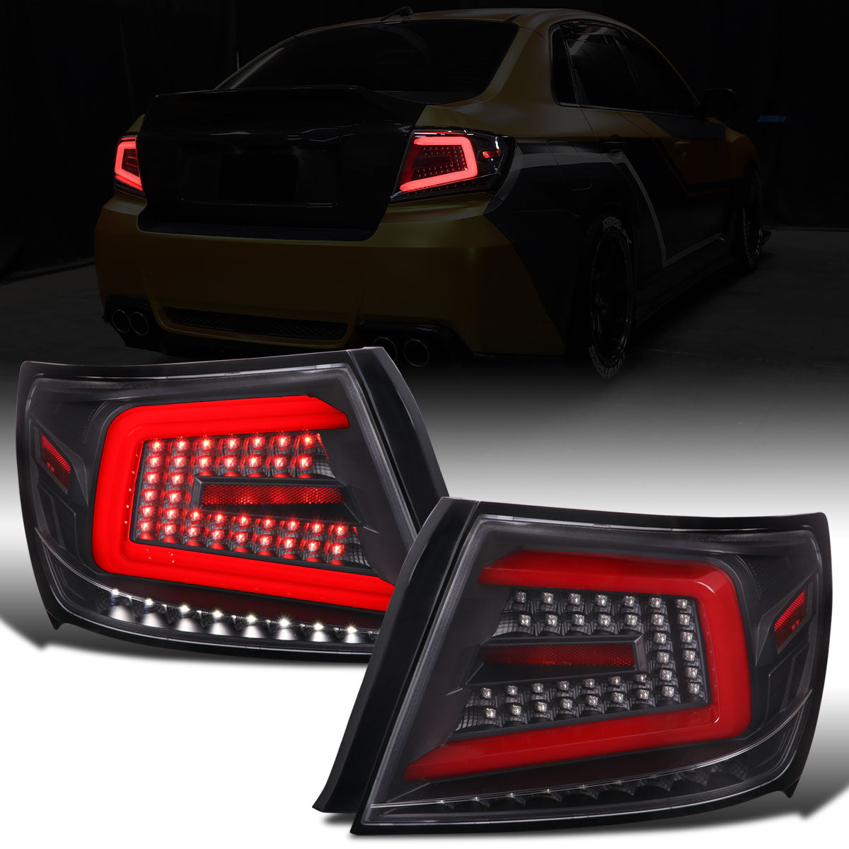 Ronnin - Compatible con Subaru Impreza WRX STI 2008-2014, faros traseros LED completos de actualización con intermitentes secuenciales, par | Negro
