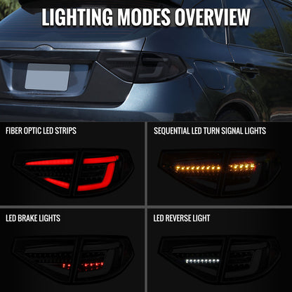 Ronnin - Compatible con Subaru Impreza Special Edition 2008-2014, luces traseras LED completas de actualización con intermitentes secuenciales, par | Negro Ahumado