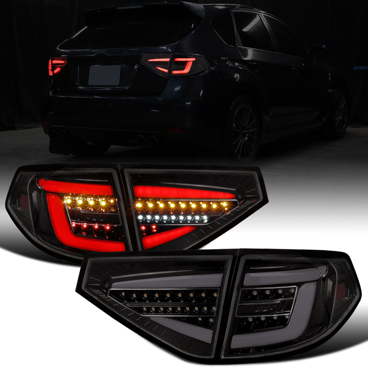 Ronnin - Compatible con Subaru Impreza Special Edition 2008-2014, luces traseras LED completas de actualización con intermitentes secuenciales, par | Negro Ahumado