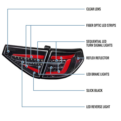 Ronnin - Se adapta a Subaru Impreza Special Edition 2008-2014, luces traseras LED completas mejoradas, montaje de señales de giro secuenciales, par | Negro brillante