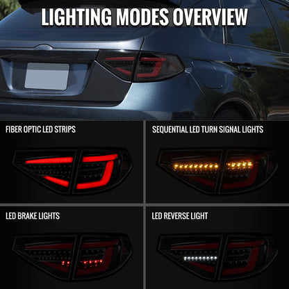 Ronnin - Se adapta a Subaru Impreza Special Edition 2008-2014, luces traseras LED completas mejoradas, montaje de señales de giro secuenciales, par | Negro brillante