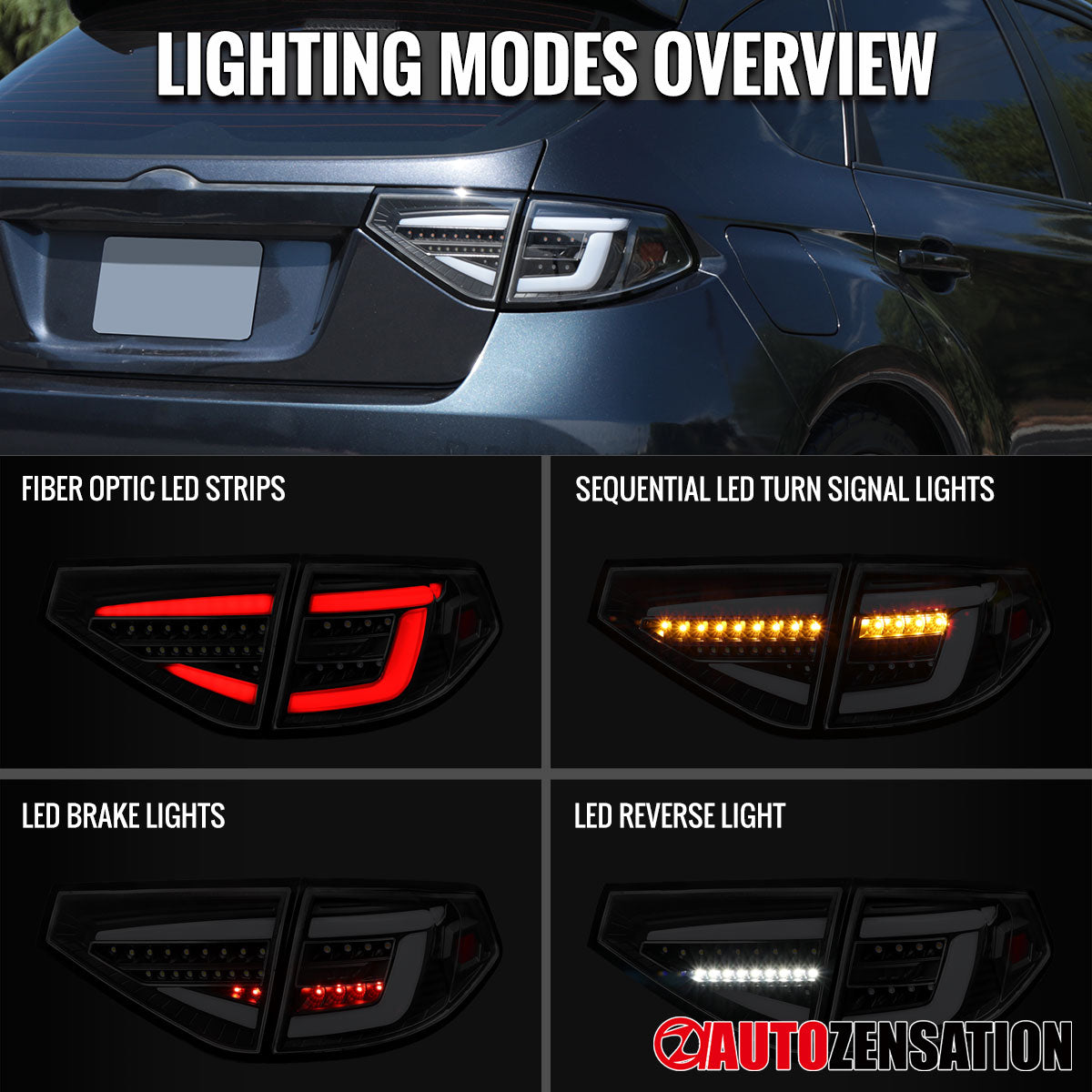 Ronnin - Se adapta a Subaru Impreza Edición Especial 2008-2014, Luces Traseras LED Completas de Actualización, Par de Ensamblaje con Luces Direccionales Secuenciales | Negro | Tubo Blanco
