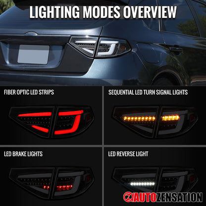 Ronnin - Se adapta a Subaru Impreza Edición Especial 2008-2014, Luces Traseras LED Completas de Actualización, Par de Ensamblaje con Luces Direccionales Secuenciales | Negro | Tubo Blanco