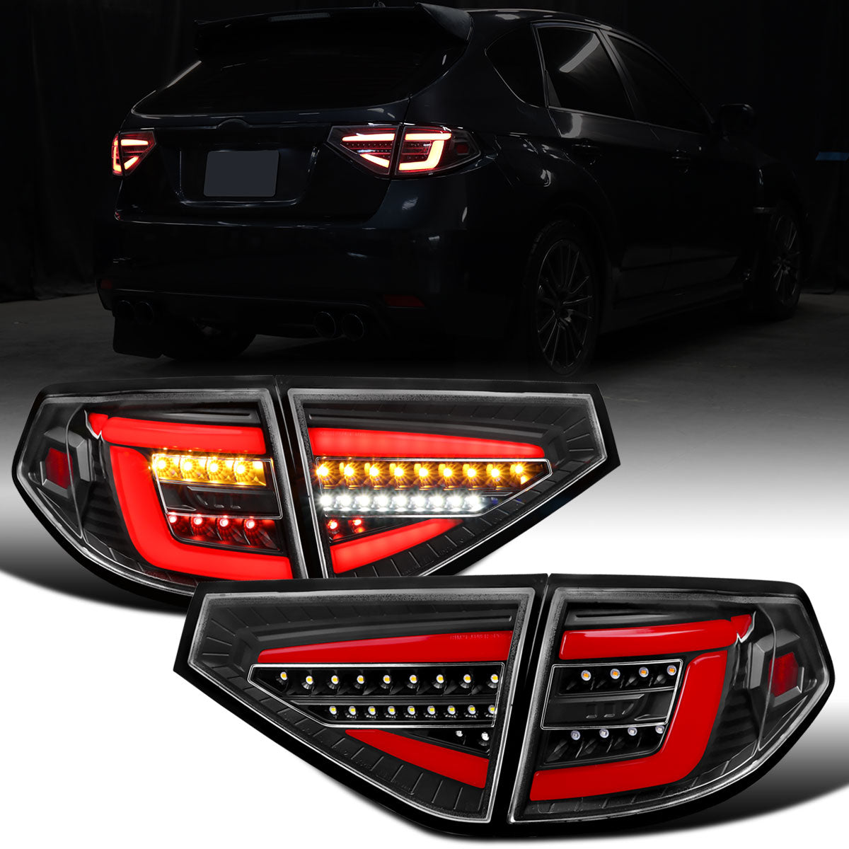Ronnin - Se adapta a Subaru Impreza 2008-2014 Edición Especial Mejora de Conjunto Completo de Luces Traseras LED con Intermitentes Secuenciales | Negro