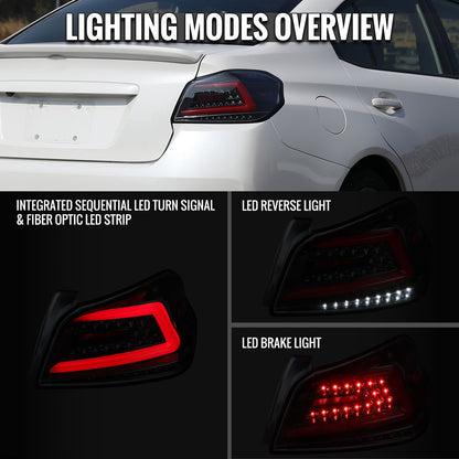 Ronnin - Fits 2015-2021 Subaru WRX US Spec Upgrade Sequential Turn Signals Full LED Tail Lights Assembly Pair | Gloss Black