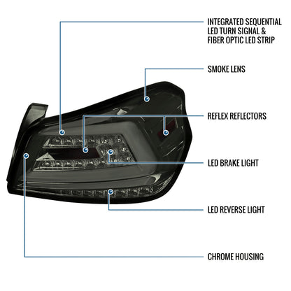 Ronnin - Fits 2015-2021 Subaru WRX US Spec Upgrade Sequential Turn Signals Full LED Tail Lights Assembly Pair | Smoke