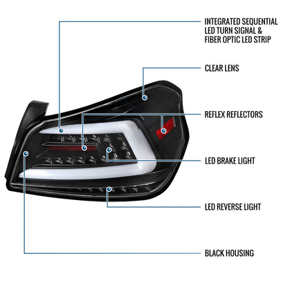 Ronnin - Fits 2015-2021 Subaru WRX US Spec Upgrade Sequential Turn Signals Full LED Tail Lights Assembly Pair | Black