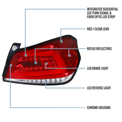 Ronnin - Fits 2015-2021 Subaru WRX US Spec Upgrade Sequential Turn Signals Full LED Tail Lights Assembly Pair | Red
