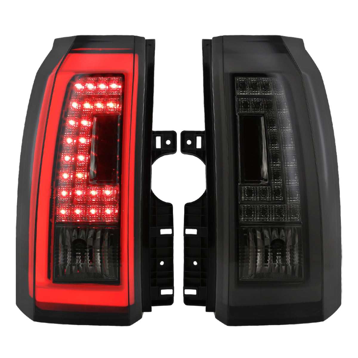Ronnin - Compatible con GMC Yukon XL Denali 2015-2020, intermitentes y luces de freno LED integrados, conjunto de luces traseras de tubo (par) | Negro Ahumado