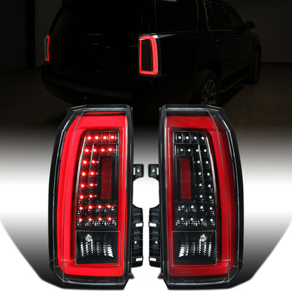 Ronnin - Compatible con GMC Yukon XL Denali 2015-2020, luces traseras tubulares LED con intermitentes y luces de freno integradas, par | Negro brillante
