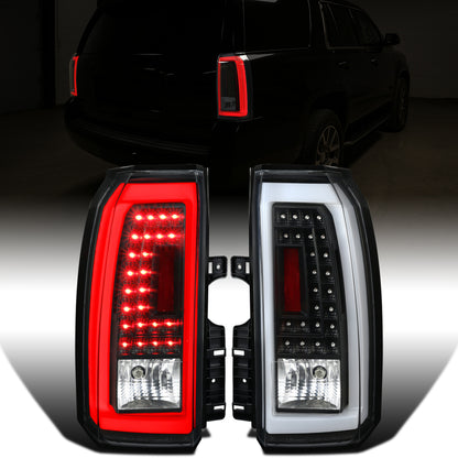 Ronnin - Compatible con GMC Yukon XL Denali 2015-2020 con luces traseras LED de tubo integradas para freno y direccionales, par | Negras | Tubo blanco