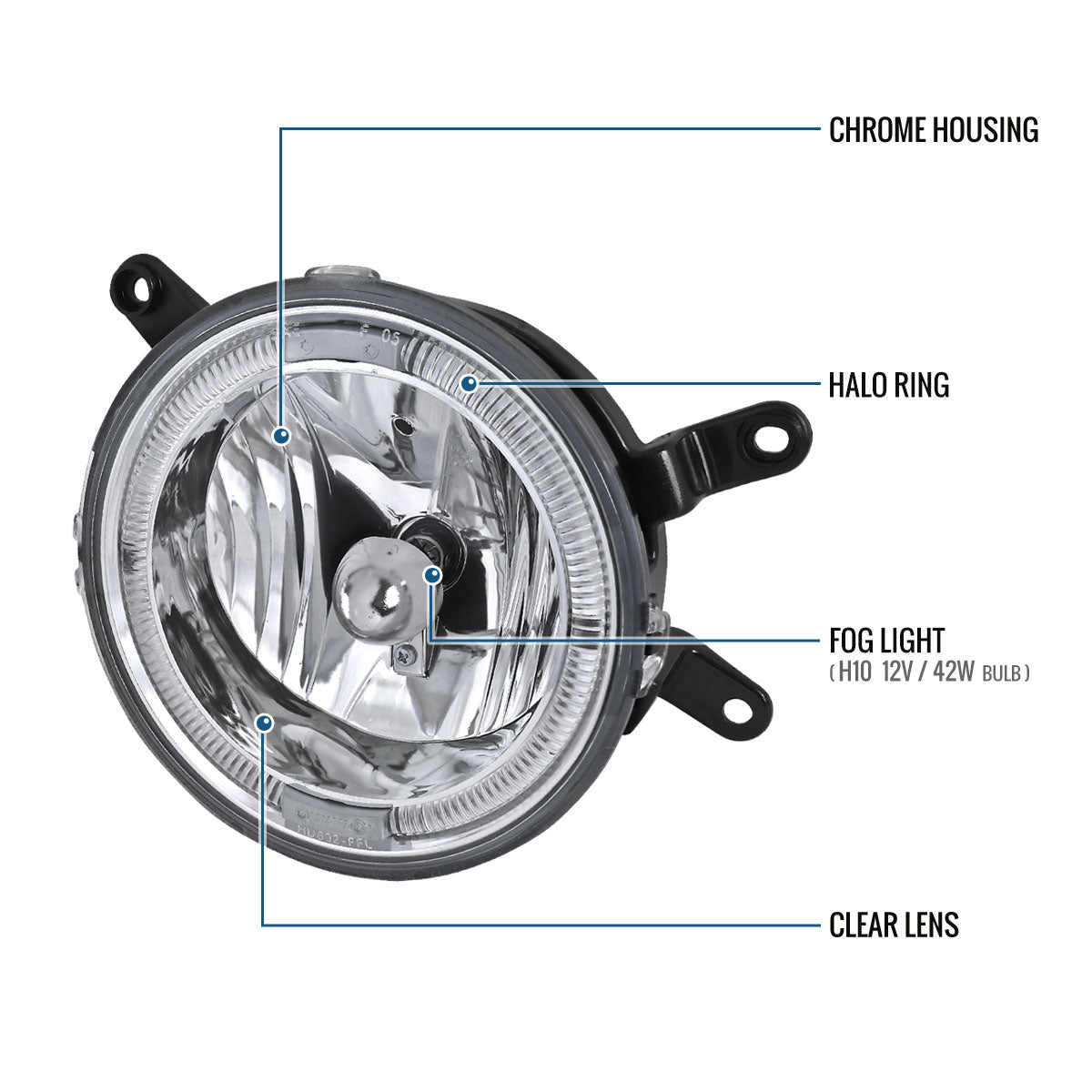 Ronnin - Se adapta a Ford Mustang GT Deluxe Premium Halo Rims Bumper Driving Fog Lights Assembly Par 2005-2009 | Cromo