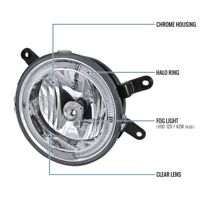Ronnin - Se adapta a Ford Mustang GT Deluxe Premium Halo Rims Bumper Driving Fog Lights Assembly Par 2005-2009 | Cromo