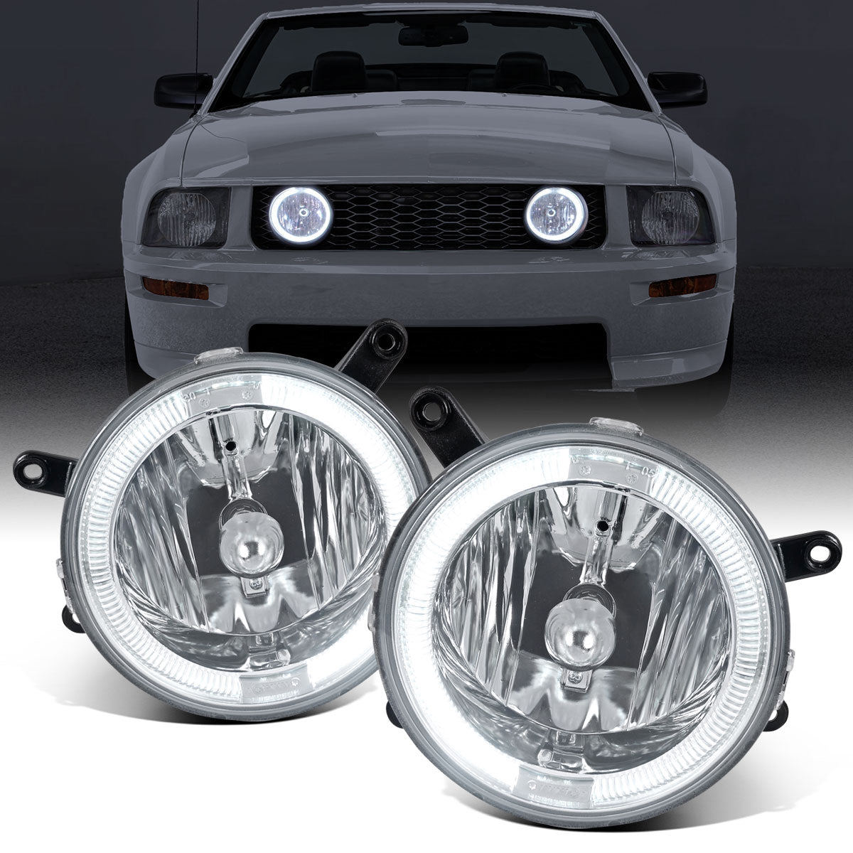 Ronnin - Se adapta a Ford Mustang GT Deluxe Premium Halo Rims Bumper Driving Fog Lights Assembly Par 2005-2009 | Cromo