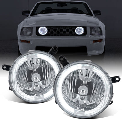 Ronnin - Se adapta a Ford Mustang GT Deluxe Premium Halo Rims Bumper Driving Fog Lights Assembly Par 2005-2009 | Cromo