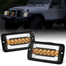 Ronnin - Fits 1997-2006 Jeep TJ Wrangler Upgrade LED Running Lights Sequential Turn Signals Corner Bumper Lights Assembly Pair | Smoke