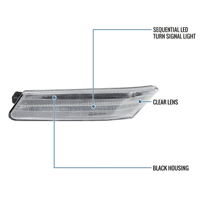 Ronnin - Compatible con Porsche 911 Boxster Caymen 2005-2012 Intermitentes LED secuenciales Luces de posición laterales Parachoques Conjunto de repuesto | Cromado