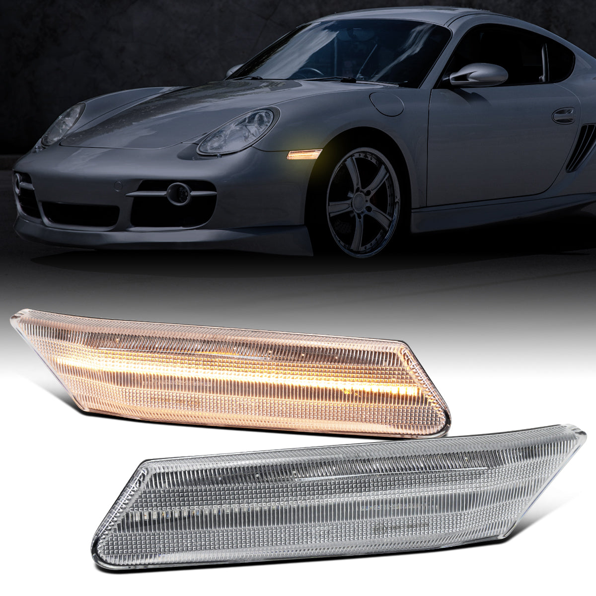 Ronnin - Compatible con Porsche 911 Boxster Caymen 2005-2012 Intermitentes LED secuenciales Luces de posición laterales Parachoques Conjunto de repuesto | Cromado
