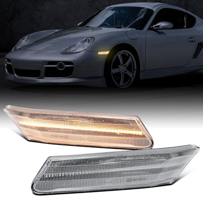 Ronnin - Compatible con Porsche 911 Boxster Caymen 2005-2012 Intermitentes LED secuenciales Luces de posición laterales Parachoques Conjunto de repuesto | Cromado