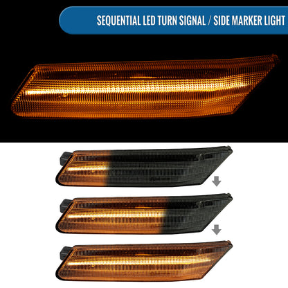 Ronnin - Compatible con Porsche 911 Boxster Caymen 2005-2012 Intermitentes laterales LED secuenciales de parachoques | Par de montaje de repuesto negro ahumado