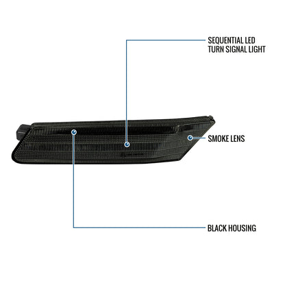Ronnin - Compatible con Porsche 911 Boxster Caymen 2005-2012 Intermitentes laterales LED secuenciales de parachoques | Par de montaje de repuesto negro ahumado