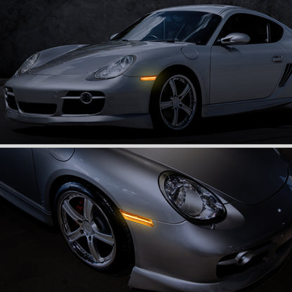 Ronnin - Compatible con Porsche 911 Boxster Caymen 2005-2012 Intermitentes laterales LED secuenciales de parachoques | Par de montaje de repuesto negro ahumado