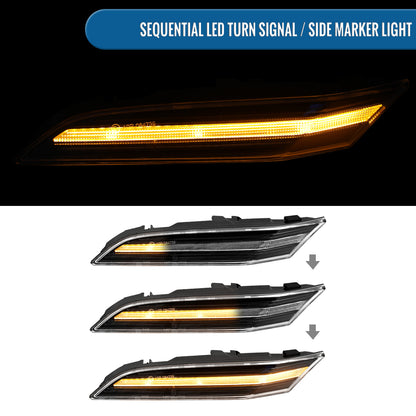 Ronnin - Compatible con Porsche 911 992 Carrera Targa Turbo GT3 Sport Classic 2019-2025, intermitentes LED secuenciales, luces de posición laterales y montaje de luces de parachoques (par) | Negro brillante