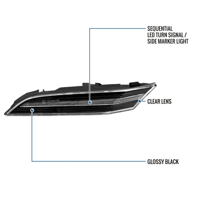 Ronnin - Compatible con Porsche 911 992 Carrera Targa Turbo GT3 Sport Classic 2019-2025, intermitentes LED secuenciales, luces de posición laterales y montaje de luces de parachoques (par) | Negro brillante