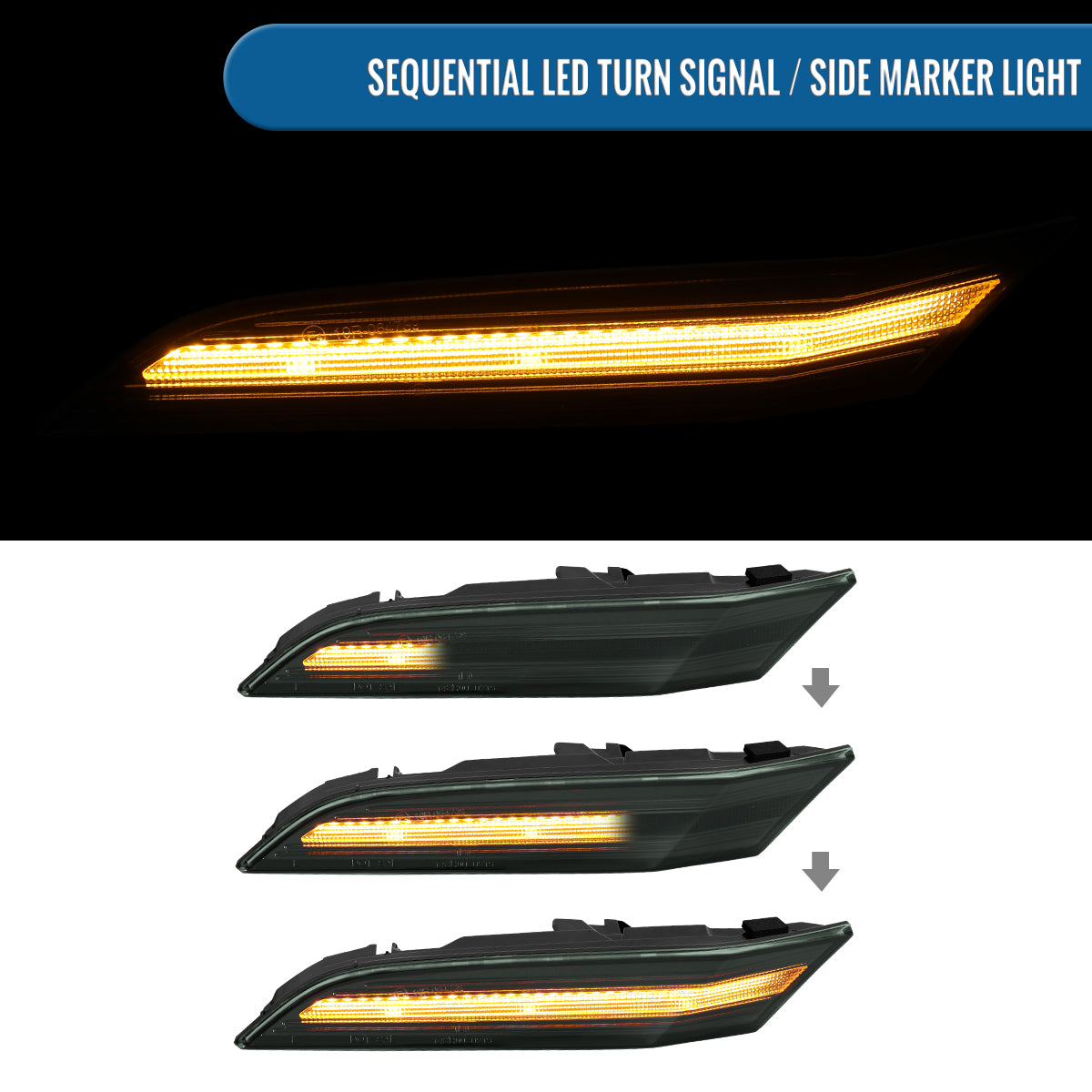 Ronnin - Compatible con Porsche 911 992 Carrera Targa Turbo GT3 Sport Classic 2019-2025 Luces de intermitente secuenciales LED de guardabarros laterales Luces de parachoques de la serie | Ahumado