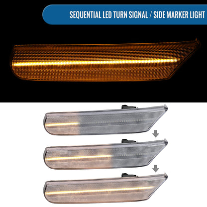 Ronnin - Fits 1997-2004 Porsche Boxster 986 1997-2005 Porsche 911 996 Coupe Convertible Targa LED Sequential Turn Signals Side Marker Bumper Lights Assembly Pair | Clear