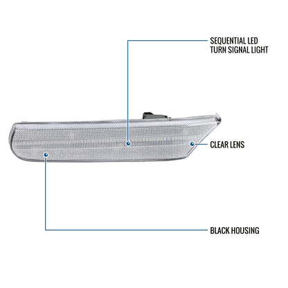 Ronnin - Fits 1997-2004 Porsche Boxster 986 1997-2005 Porsche 911 996 Coupe Convertible Targa LED Sequential Turn Signals Side Marker Bumper Lights Assembly Pair | Clear
