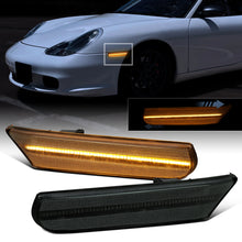 Ronnin - Fits 1997-2004 Porsche Boxster 986 1997-2005 Porsche 911 996 Coupe Convertible Targa LED Sequential Turn Signals Side Marker Bumper Lights Assembly Pair | Smoke