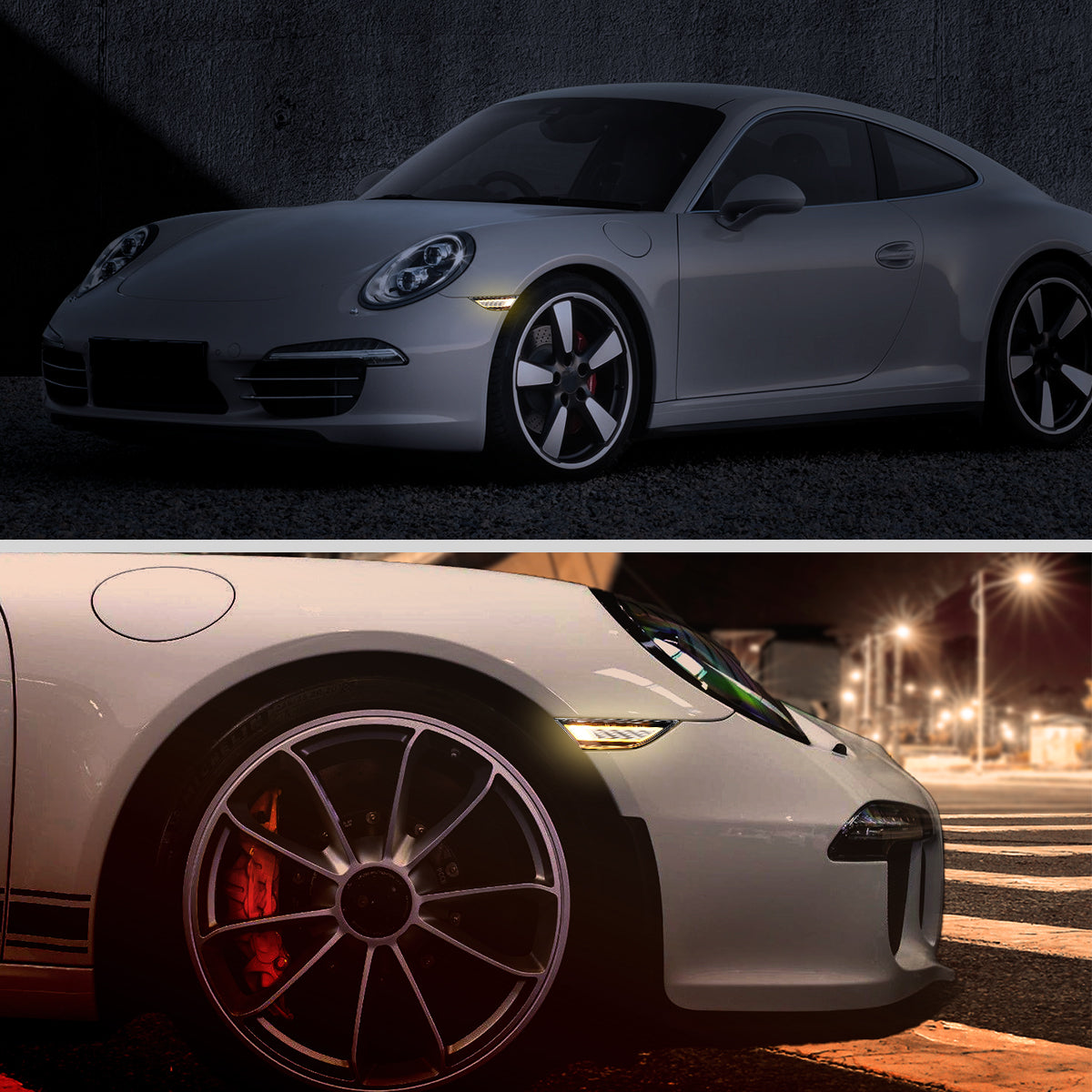 Ronnin - Se adapta a 2012-2025 Porsche 911 Boxster Cayman Luces direccionales secuenciales LED Luces de posición laterales Par de montaje | Negro